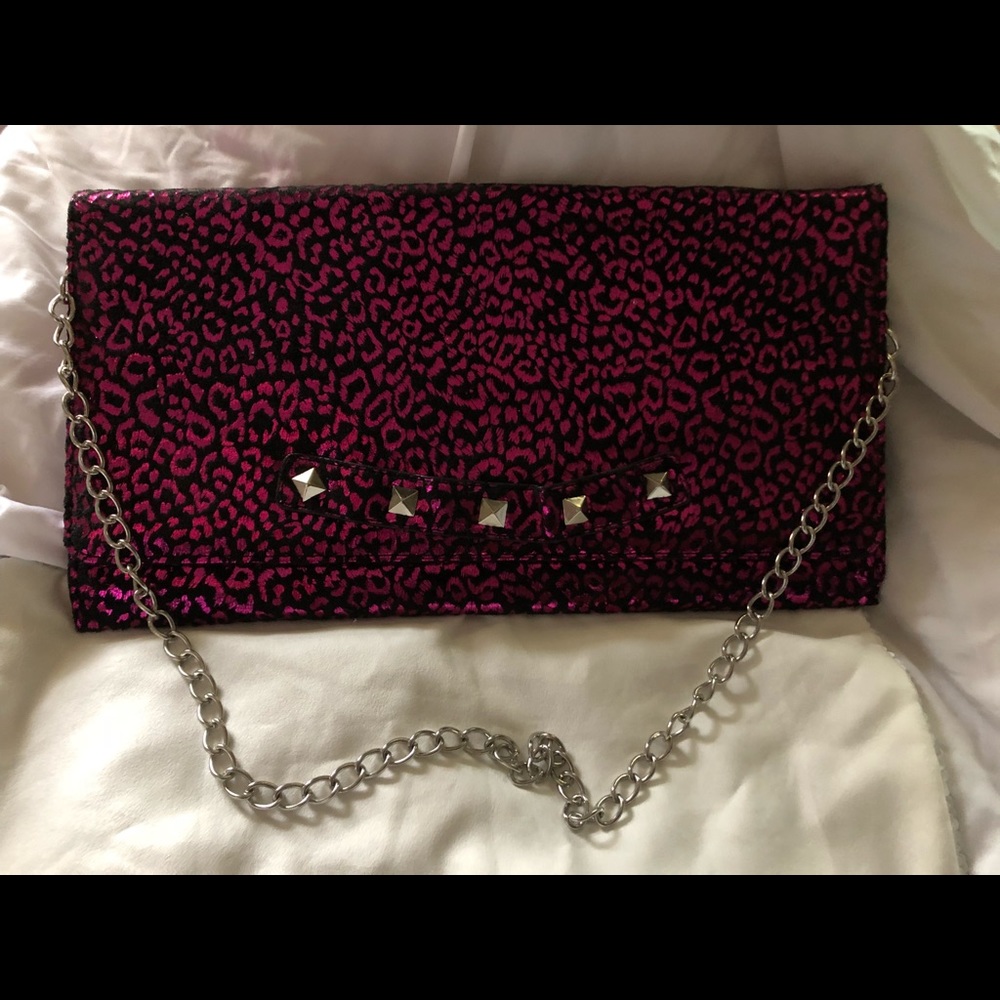 Betsey Johnson Pink Foil Leopard Print Clutch